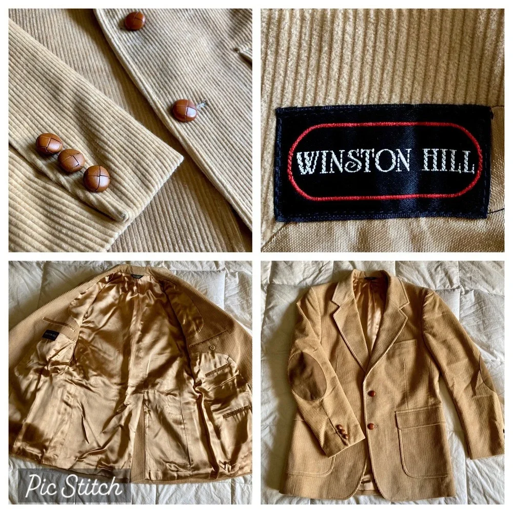 Winston Hill Corduroy Sport Coat Mens 40 Patch Elbow Leather Button Tan Academia